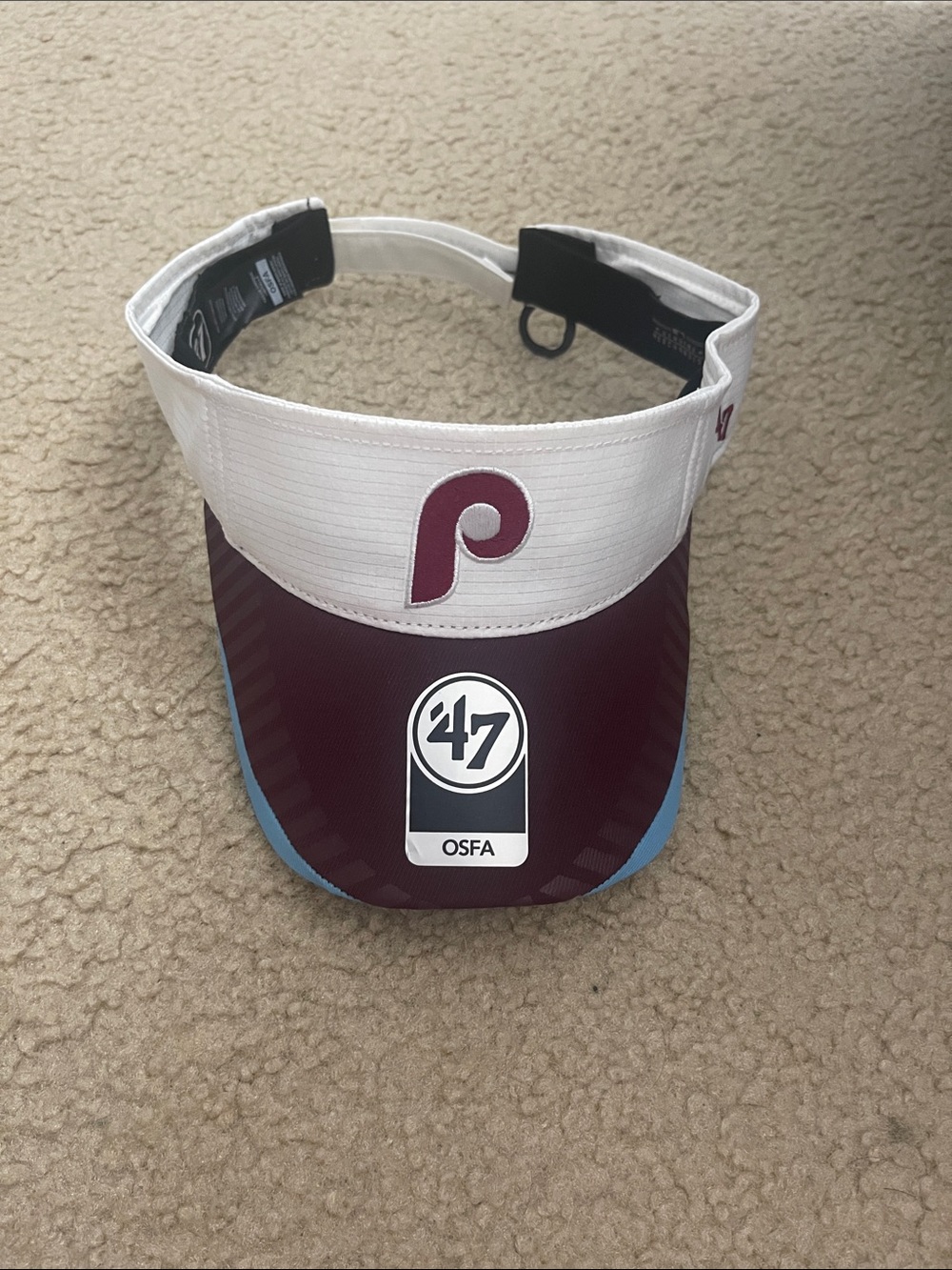 '47 Phillies Maroon and White Visor with Light Blue Trim